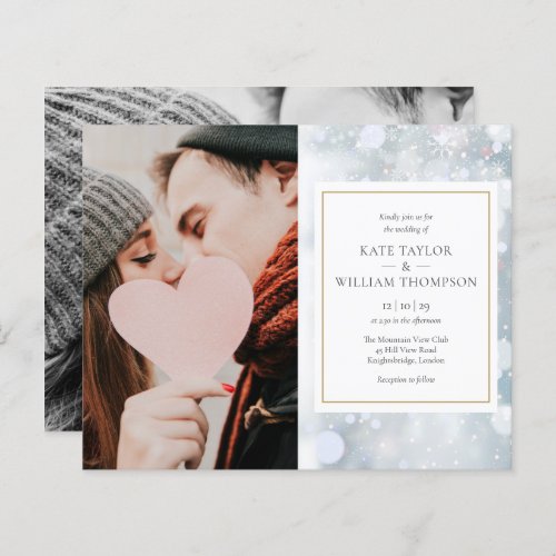 Budget Winter Snowflakes Photos Wedding Invitation