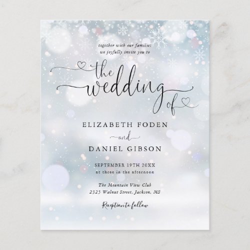 Budget Winter Snowflakes Script Wedding Invitation