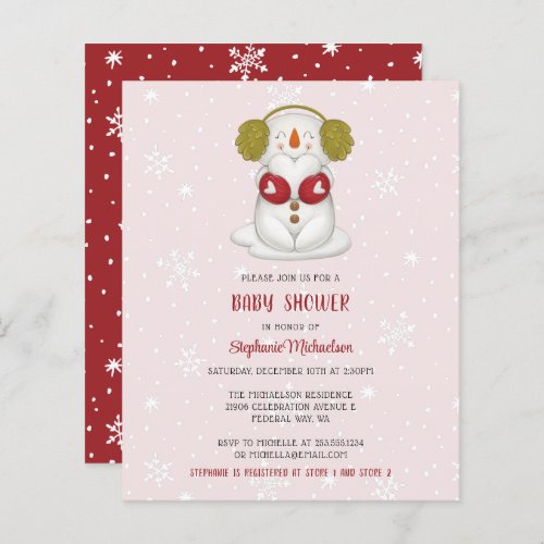 BUDGET Winter Snowman Red Holiday Baby Shower