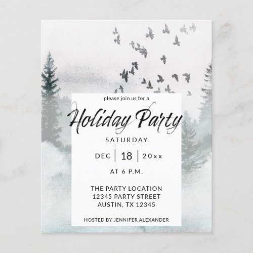 Budget Winter Tree Rustic Holiday Party Flyer