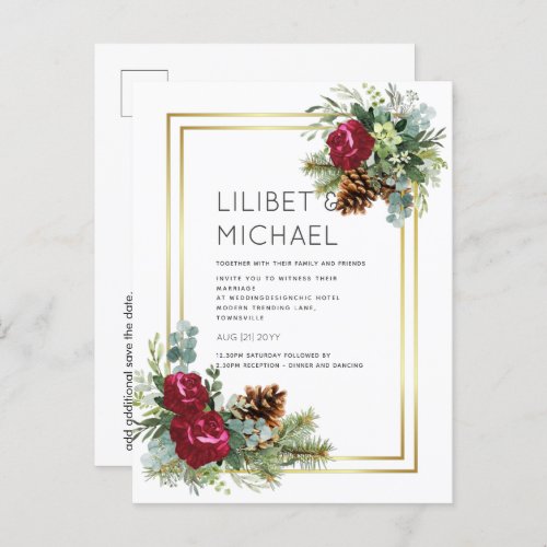 BUDGET  Winter Wedding Burgundy Roses Eucalyptus Postcard