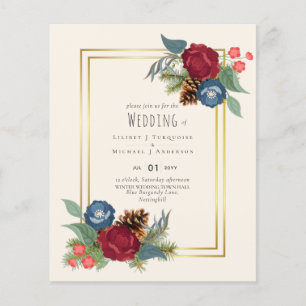 BUDGET  Winter Wedding Burgundy Teal Blue Modern Flyer