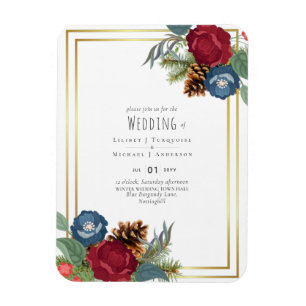 BUDGET Winter Wedding Burgundy Teal Blue Modern Magnet