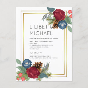 BUDGET Winter Wedding Burgundy Teal Blue Modern Postcard