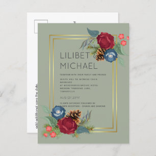 BUDGET Winter Wedding Burgundy Teal Blue Modern Postcard