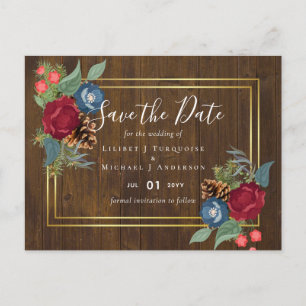 BUDGET  Winter Wedding Burgundy Teal Blue Modern Postcard