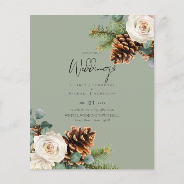BUDGET Winter Wedding Eucalyptus Greenery Roses Flyer (Front)