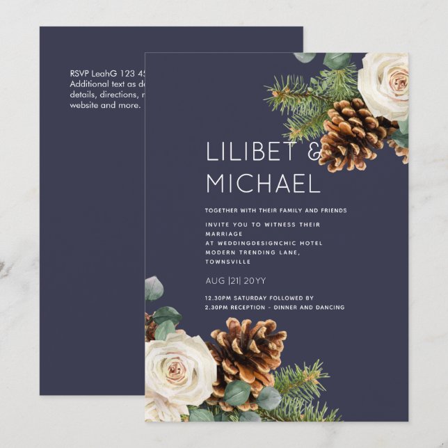BUDGET Winter Wedding Eucalyptus Greenery Roses Invitation (Front/Back)