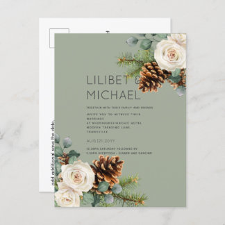 BUDGET Winter Wedding Eucalyptus Greenery Roses Postcard