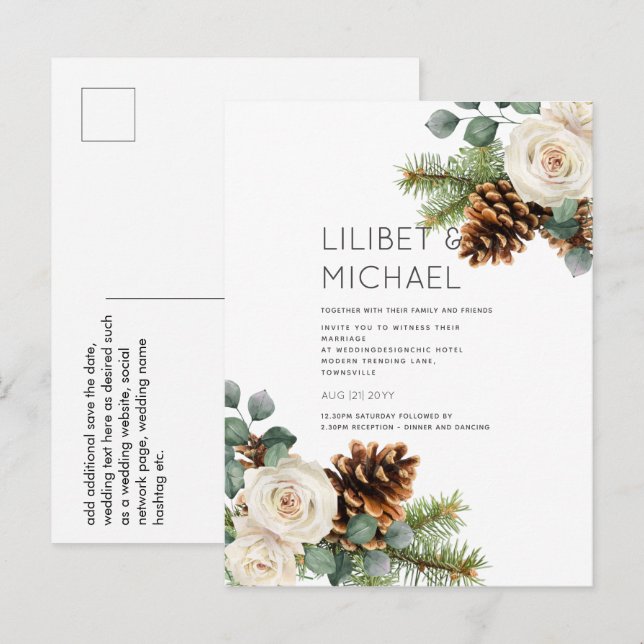 BUDGET Winter Wedding Eucalyptus Greenery Roses Postcard (Front/Back)