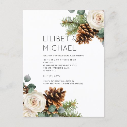 BUDGET Winter Wedding Eucalyptus Greenery Roses Postcard