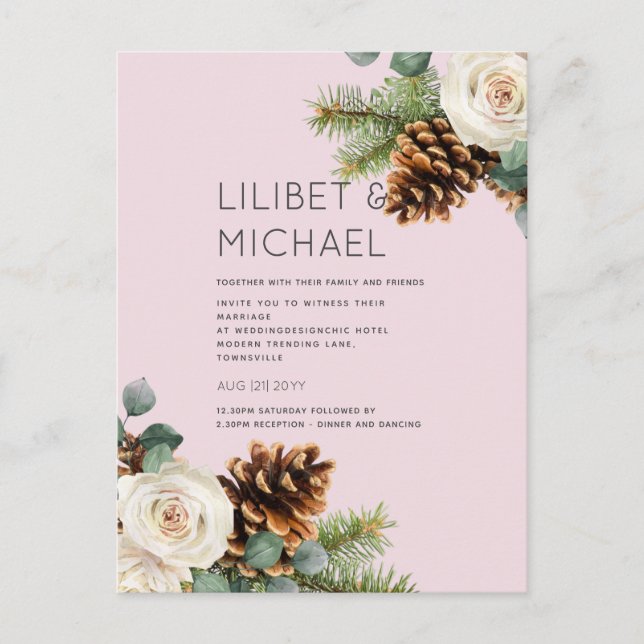 BUDGET Winter Wedding Eucalyptus Greenery Roses Postcard (Front)