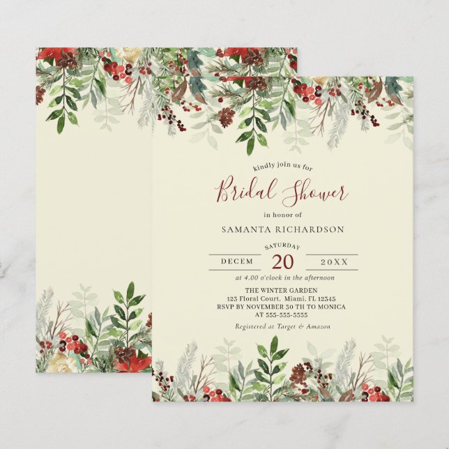 Budget Winter Wedding Floral Berry Bridal Shower (Front/Back)