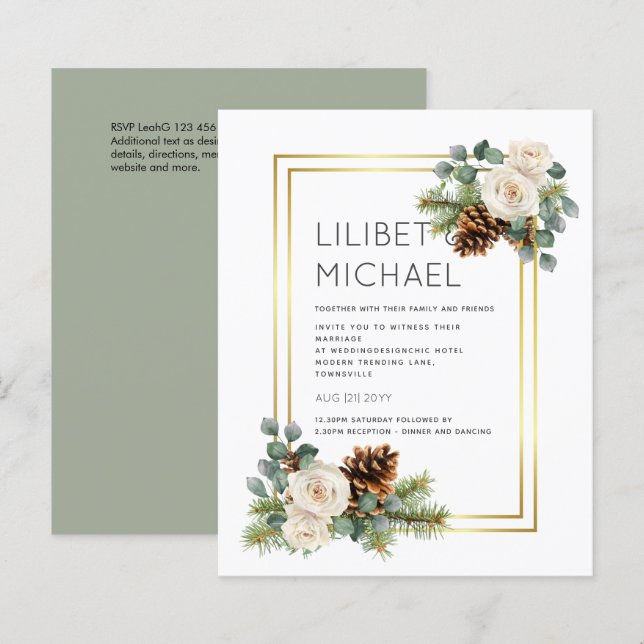 BUDGET  Winter Wedding White Roses Gold Dusty Blue (Front/Back)