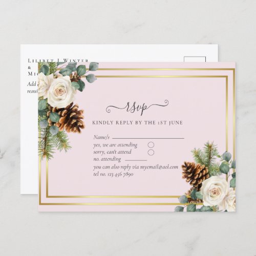 BUDGET  Winter Wedding White Roses Gold Dusty Blue Postcard