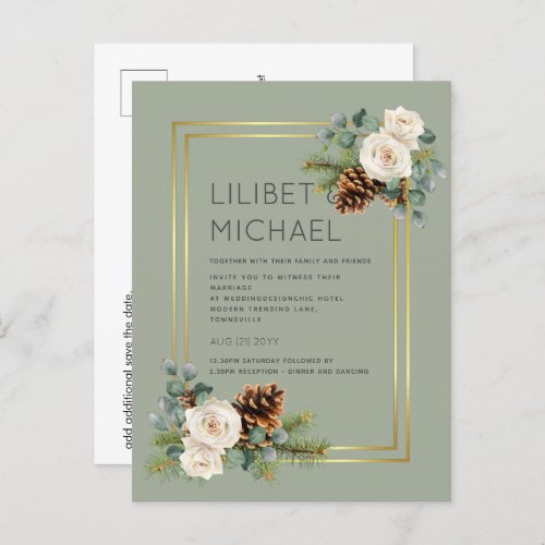 BUDGET  Winter Wedding White Roses Gold Dusty Blue Postcard