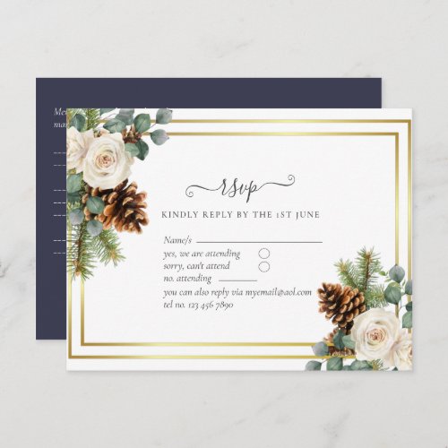 BUDGET  Winter Wedding White Roses Gold Dusty Blue Postcard