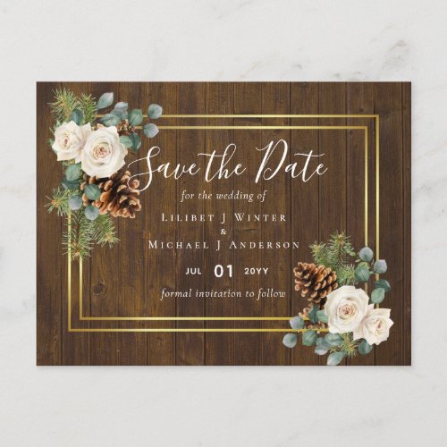 BUDGET  Winter Wedding White Roses Gold Dusty Blue Postcard