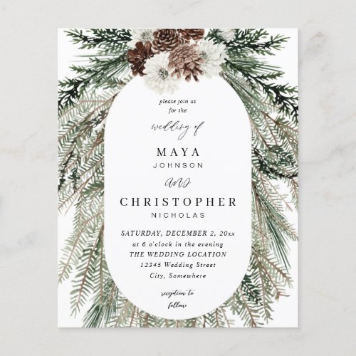 Budget Winter White Floral  Pine 2 Wedding Flyer