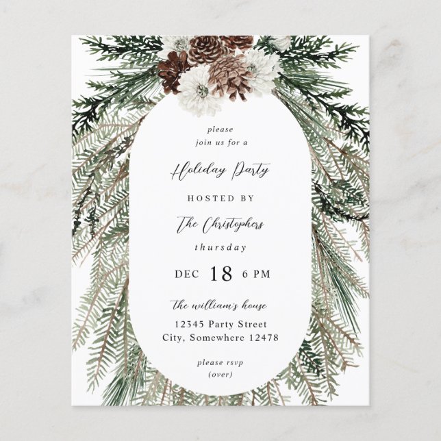 Budget Winter White Floral & Pine Tree Christmas  Flyer (Front)