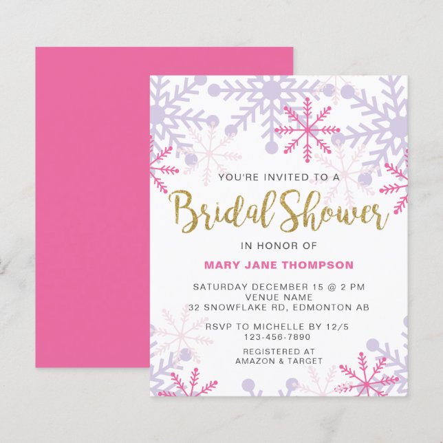 Budget Winter Wonderland Bridal Shower Gold Pink (Front/Back)