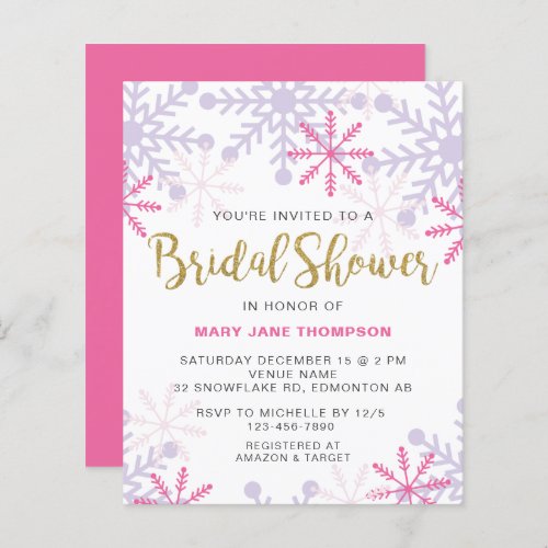 Budget Winter Wonderland Bridal Shower Gold Pink