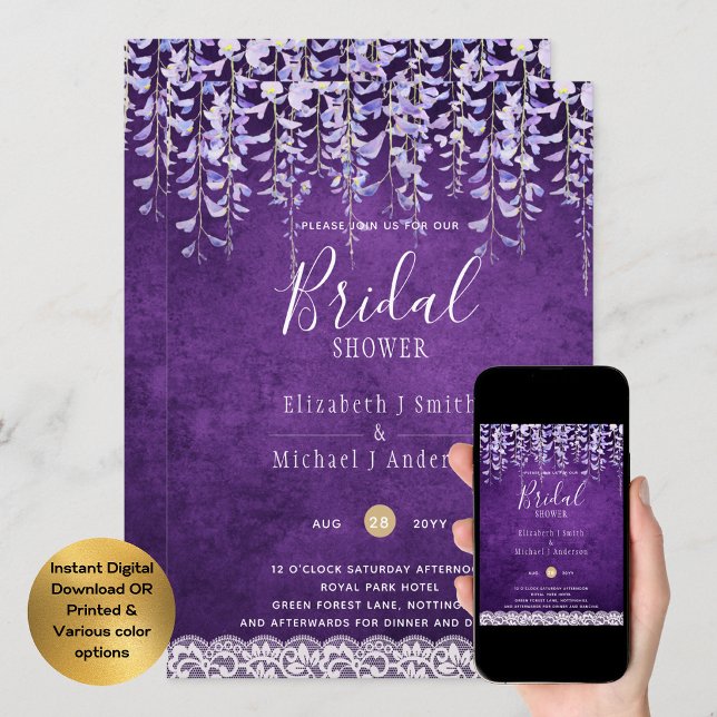 BUDGET Wisteria Floral Lace BRIDAL SHOWER INVITE (Creator Uploaded)