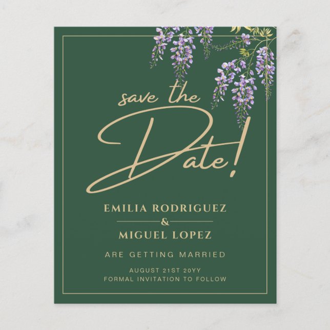BUDGET WISTERIA Gold Green SAVE THE DATE Flyer (Front)