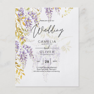 Budget WISTERIA Lilac Gold Leaves Wedding Invite Flyer
