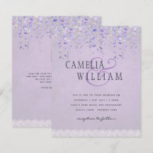 BUDGET Wisteria Purple Floral Lace Wedding INVITE