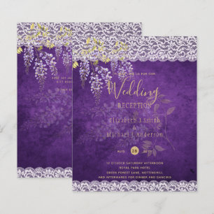 BUDGET Wisteria Purple Floral Lace Wedding INVITE