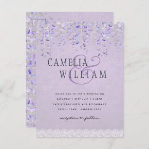 BUDGET Wisteria Purple Floral Lace Wedding INVITE