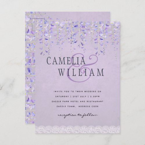 BUDGET Wisteria Purple Floral Lace Wedding INVITE