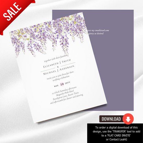 BUDGET Wisteria Purple Floral Wedding Invites Flyer