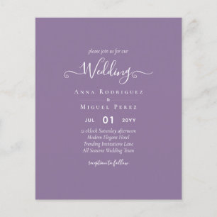 Budget Wisteria Purple Wedding Simple Monochrom Flyer