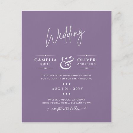 Budget Wisteria Purple Wedding Simple Monochrom Flyer