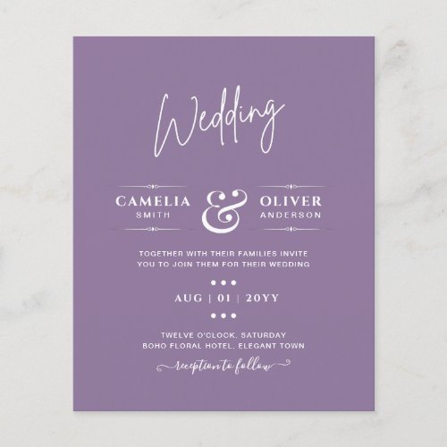 Budget Wisteria Purple Wedding Simple Monochrom Flyer