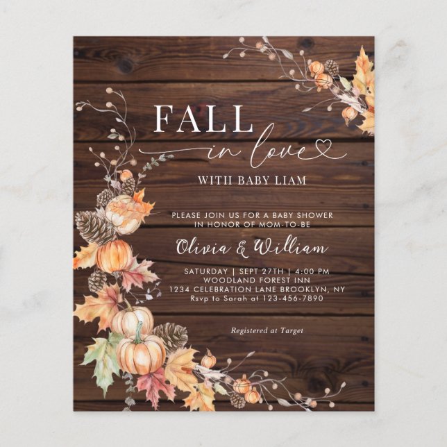 BUDGET Wood Fall Pumpkin Fall in Love Baby Shower (Front)
