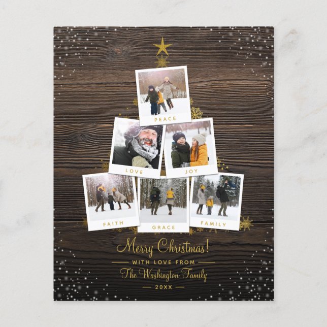 Budget Wood & Gold Christmas Custom Photo Collage (Front)