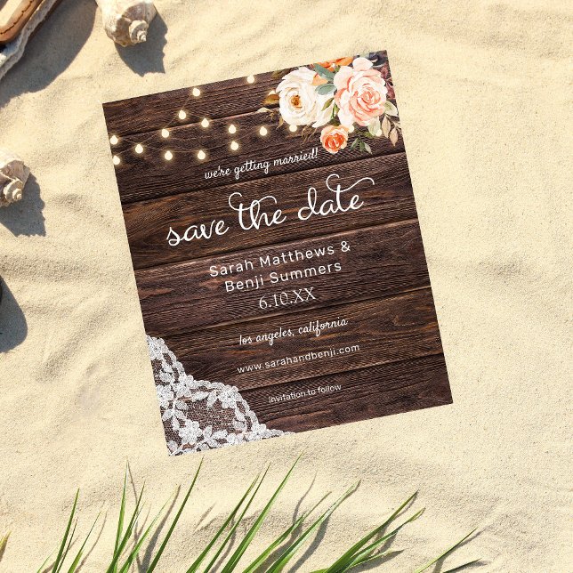 Budget Wood, Lace Lights Pink Floral Save the Date Flyer (Creator Uploaded)