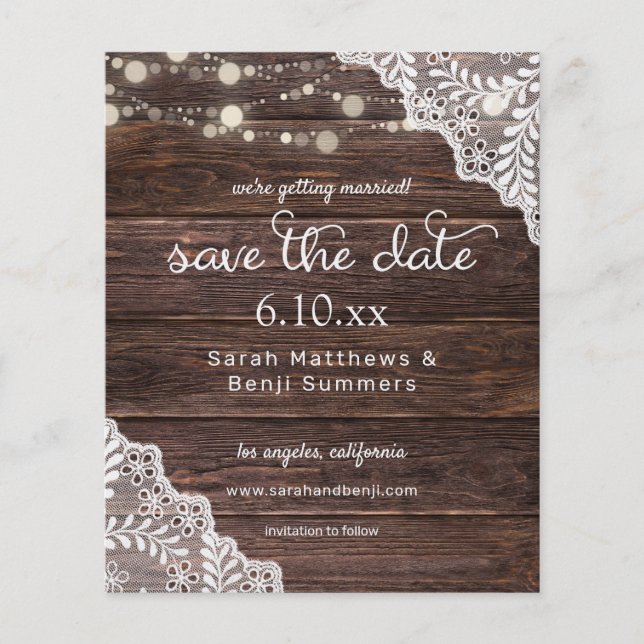 Budget Wood, Lace & Lights Save the Date V2 Flyer (Front)