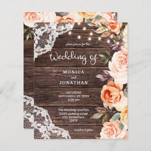 Budget Wood Lace Pink  Peach Floral Wedding