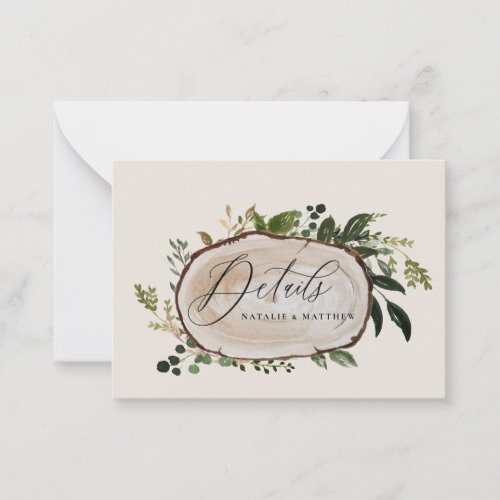 budget wood slice wedding details save the date note card