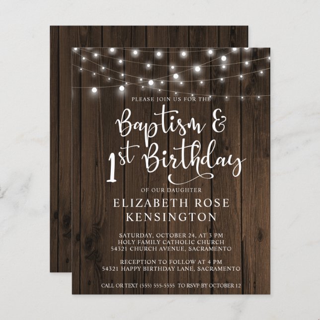 BUDGET Wood String Lights Baptism 1st Birthday (Front/Back)
