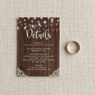 BUDGET Wood String Lights Lace Wedding Details Note Card