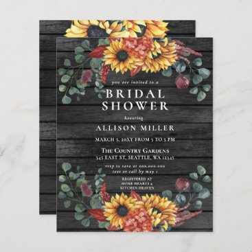 Budget Wood Sunflowers Bridal Shower Invitation