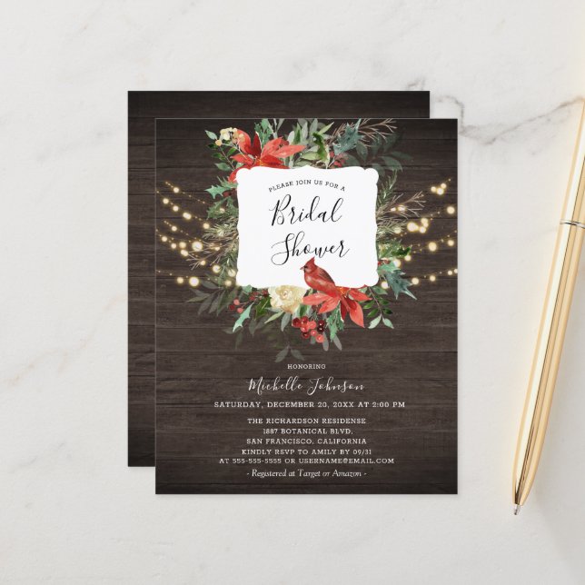 Budget Wooden Cardinal Light Bridal Shower Flyer (Front/Back In Situ)
