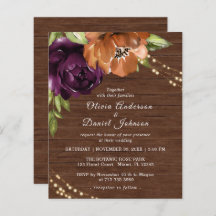 Budget Wooden Rustic Floral Wedding Invitation
