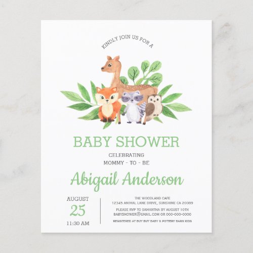 BUDGET Woodland Animal Baby Shower Invitation