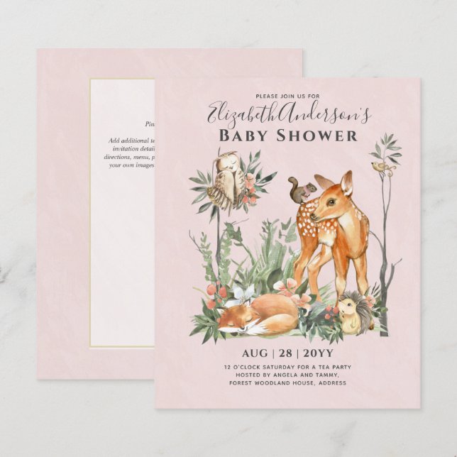 BUDGET Woodland Animals Baby Boy Girl Shower INVs (Front/Back)